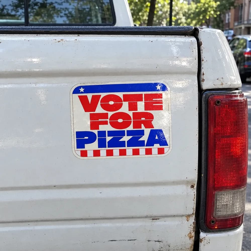 Vote for pizza on a tailgate