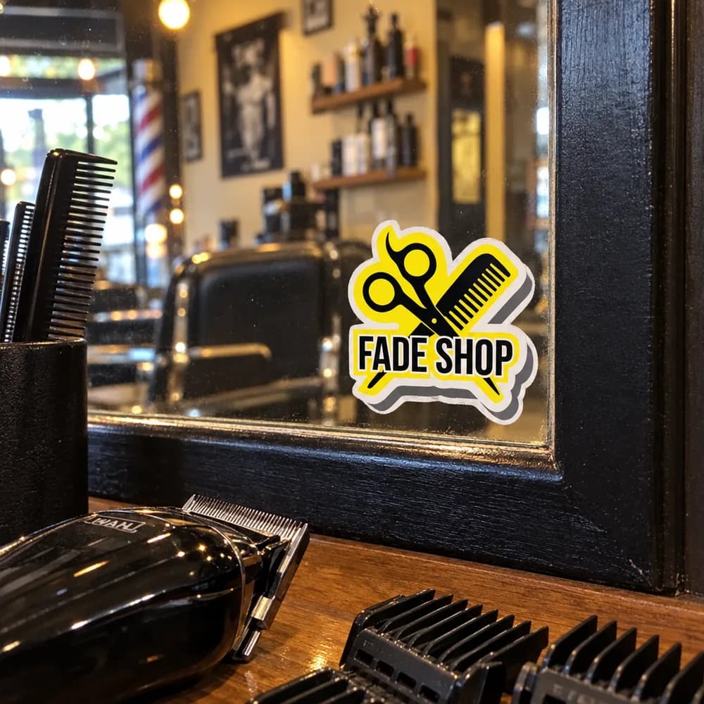 Barber logo on the shop mirror
