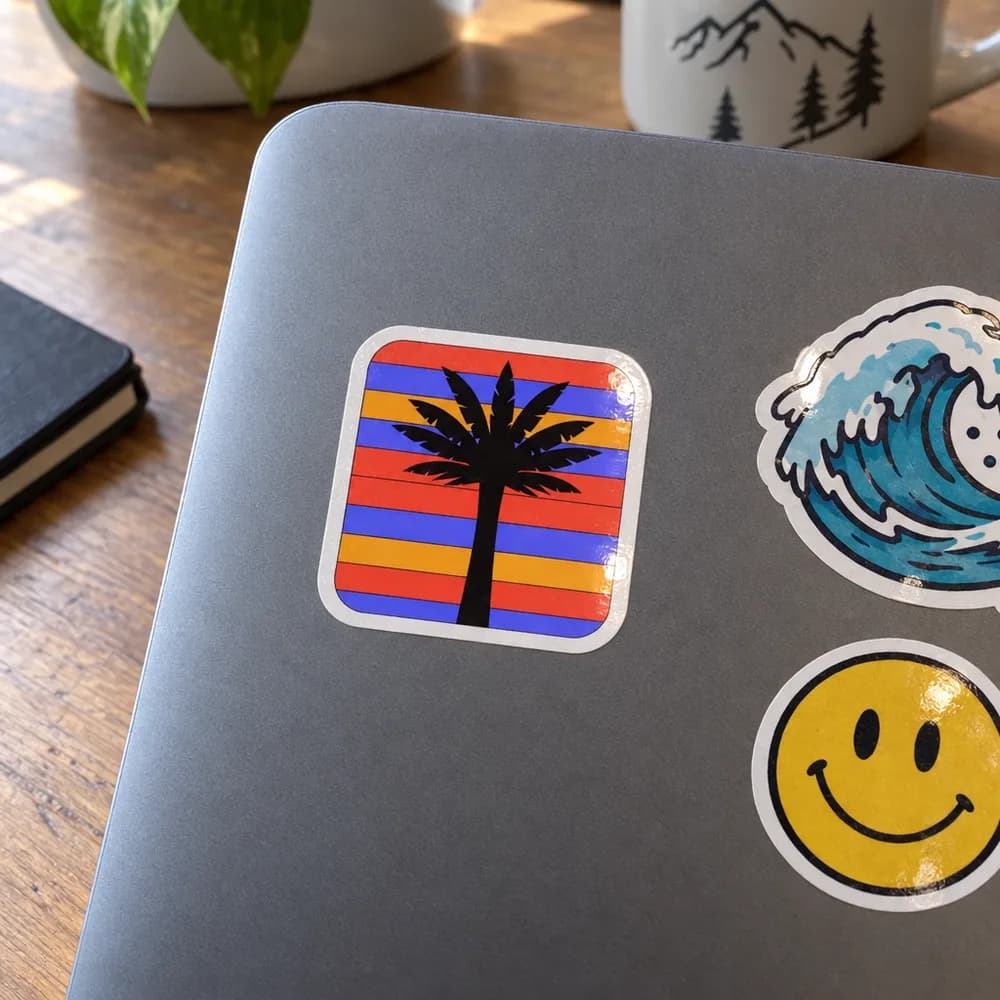 Palm sunset square on a laptop, Square Stickers