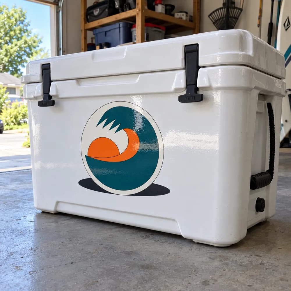 Wave decal on a cooler