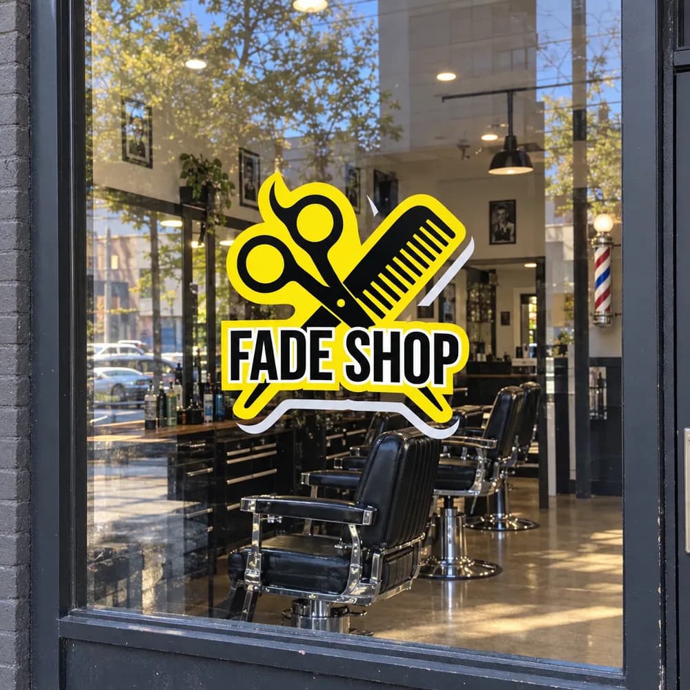 Barber shop window, Window Decals